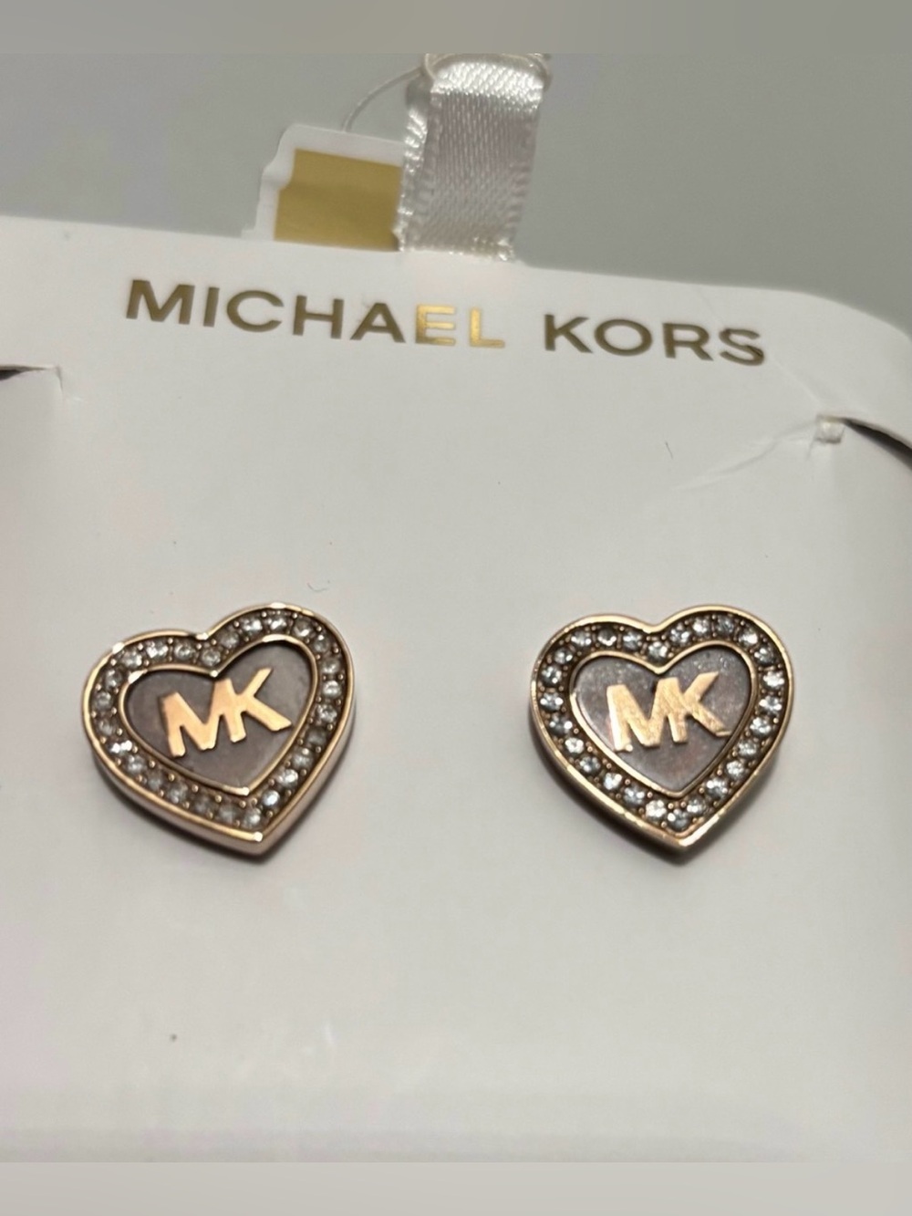Michael Kors Rose Gold Heart MK Pavé Stud Earrings